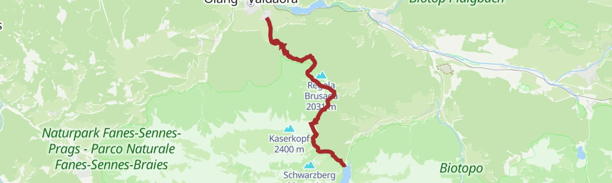 Route map: Hike Valdaora – Lago di Braies/Olang – Pragser Wildsee